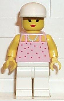LEGO Minifigure-Red Dots on Pink Shirt - White Legs, White Cap-Town / Paradisa-PAR018-Creative Brick Builders